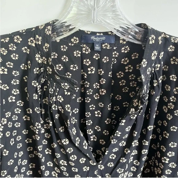 Madewell Memory blouse black Stencil Blossom floral silk high low - Picture 6 of 9